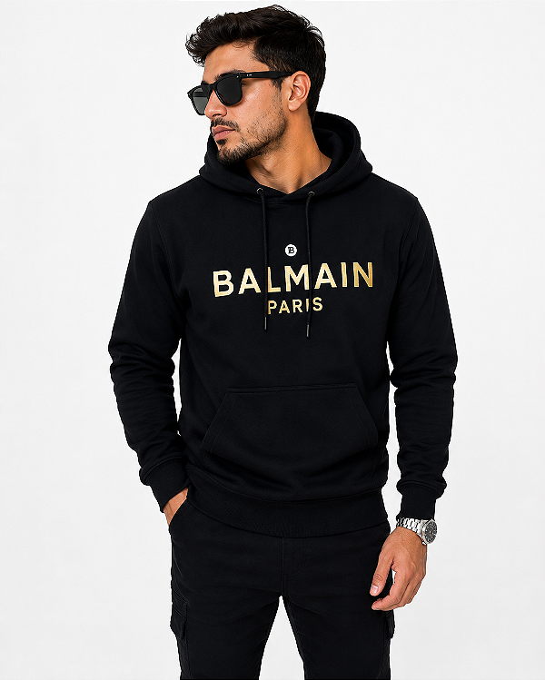 BLUSA IMPORTADA PRETA/DOURADO BALMAIN C/ CAPUZ