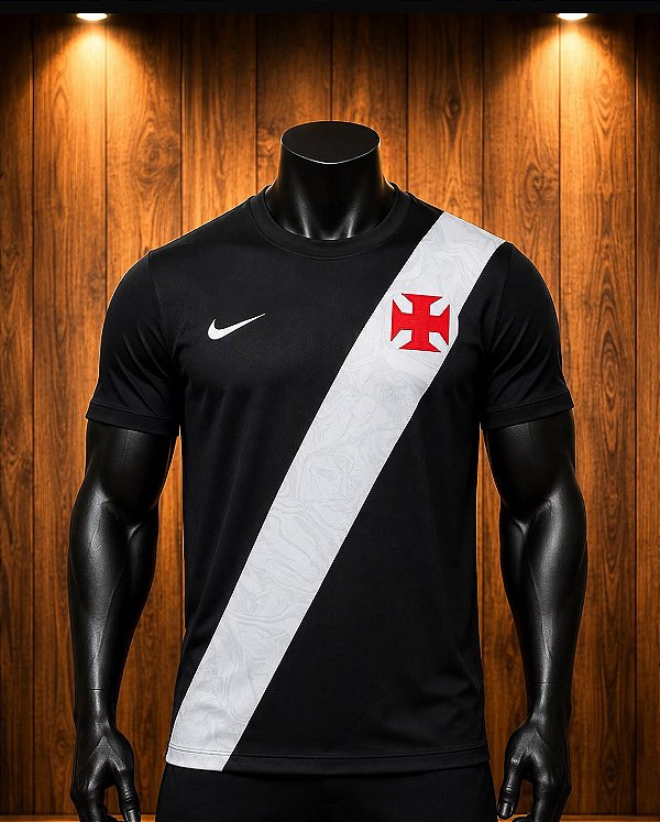 Camisa Vasco da Gama Preta Faixa Branca Tailandesa 1.1 Torcedor