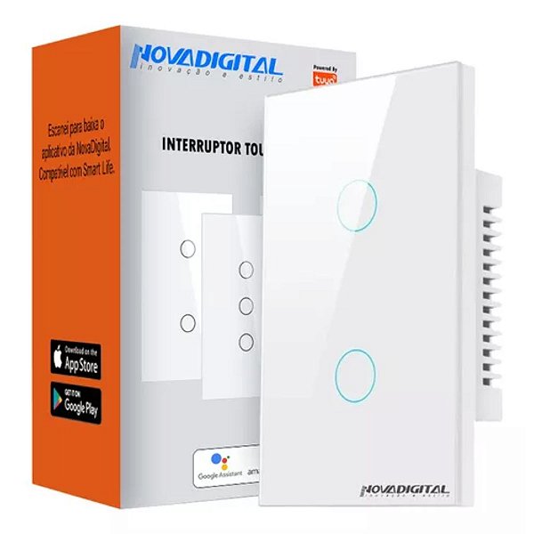 Interruptor Touch Zigbee Novadigital 2 Botões Alexa Tuya