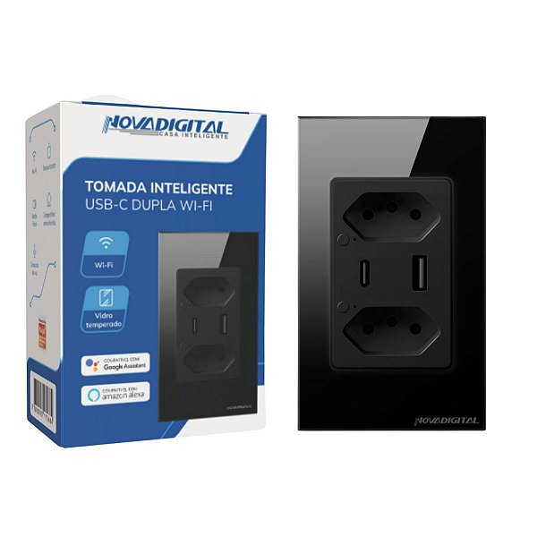 Tomada Inteligente Wi-Fi USB Dupla Novadigital Preto  16A