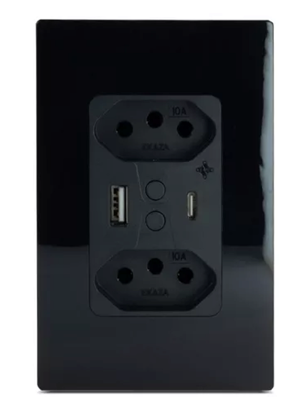 Tomada Inteligente Wi-Fi USB C e A Dupla 3 Pinos Ekaza Preto
