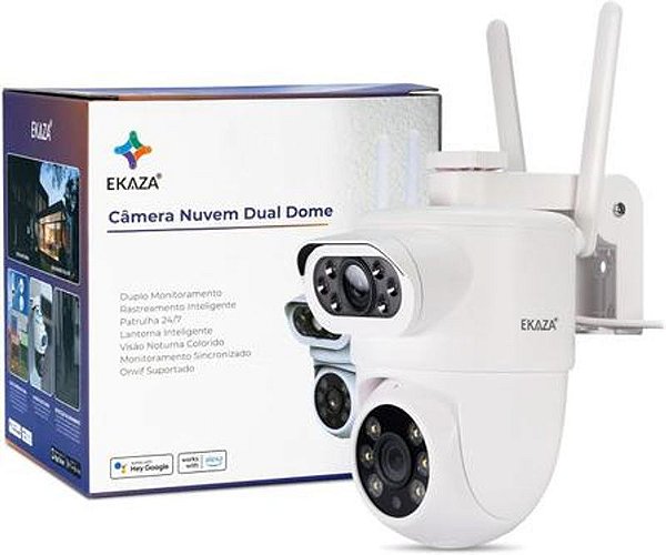 Câmera Segurança Externa WiFi Dual Dome Alexa/Google EKaza