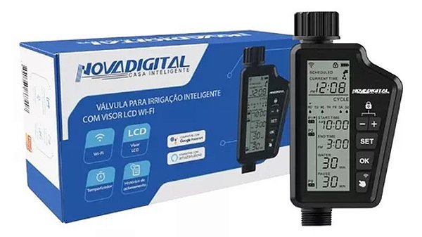 Válvula Irrigação Inteligente Visor LCD Wi-Fi NovaDigital