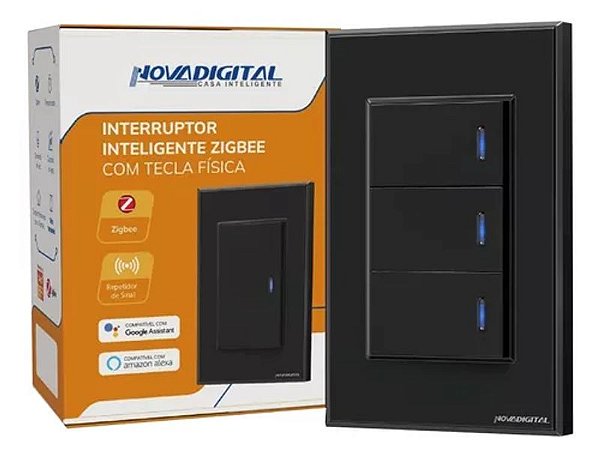Interruptor Inteligente Zigbee 3 Teclas Física Novadigital  Preto