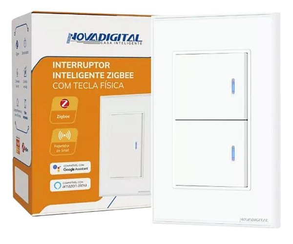 Interruptor Inteligente Zigbee 2 Teclas Física Novadigital Branco