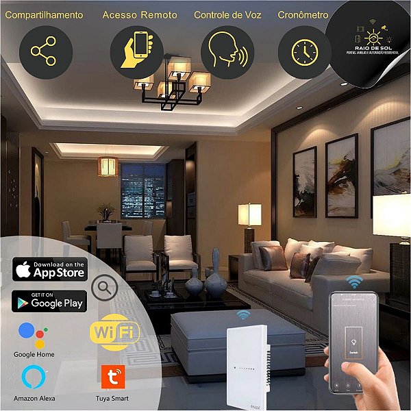 Interruptor Inteligente Dimmer Touch 1 Canal Wi-Fi Ekaza Preto