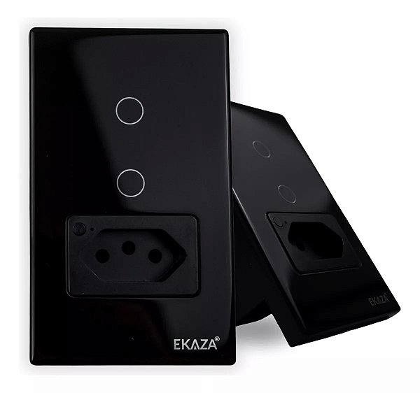 Interruptor Wi-Fi Inteligente 2 Botões 1 Tomada Preto Ekaza