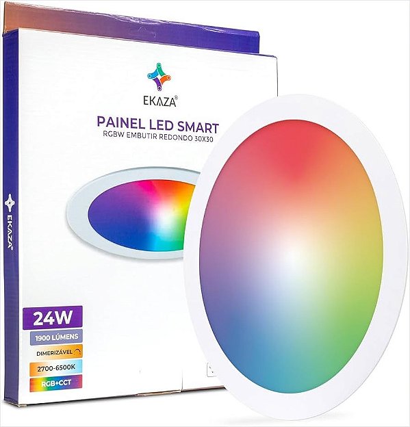 Painel LED Inteligente RGB Embutir Redondo 30x30 Ekaza  24W