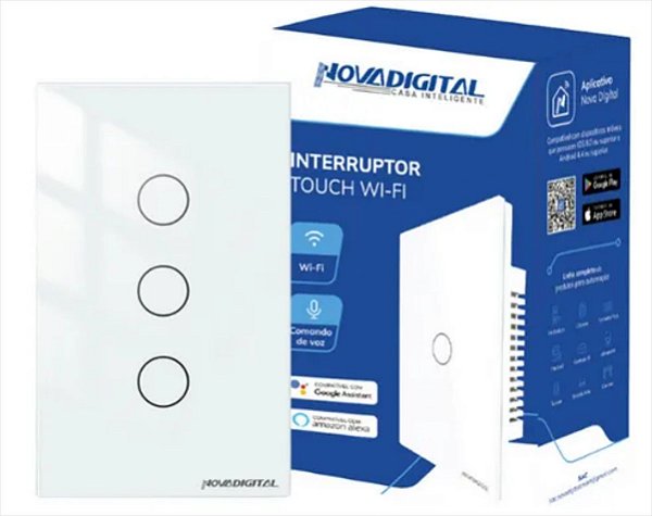 Interruptor Touch 3 Botões Wi-Fi Novadigital 4x2 Branco