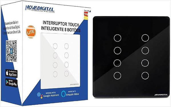 Interruptor Touch 8 Botões Wi-Fi Novadigital 4x4 Preto