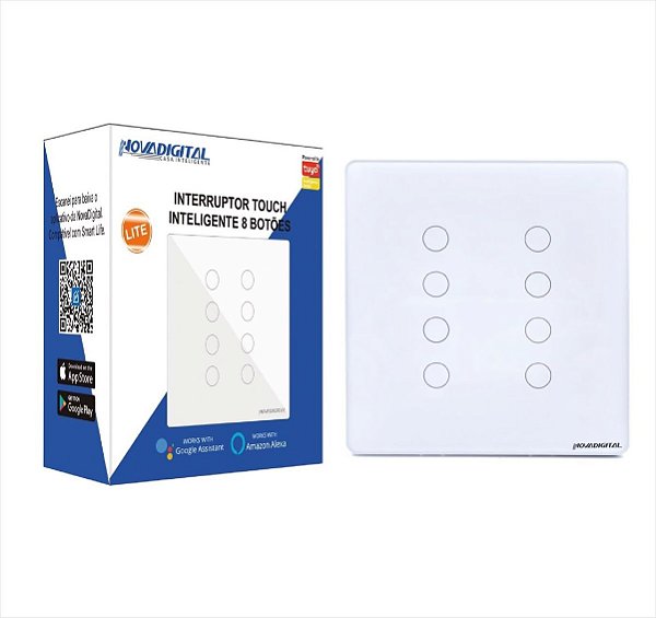 Interruptor Touch 8 Botões Wi-Fi Novadigital 4x4 Branco