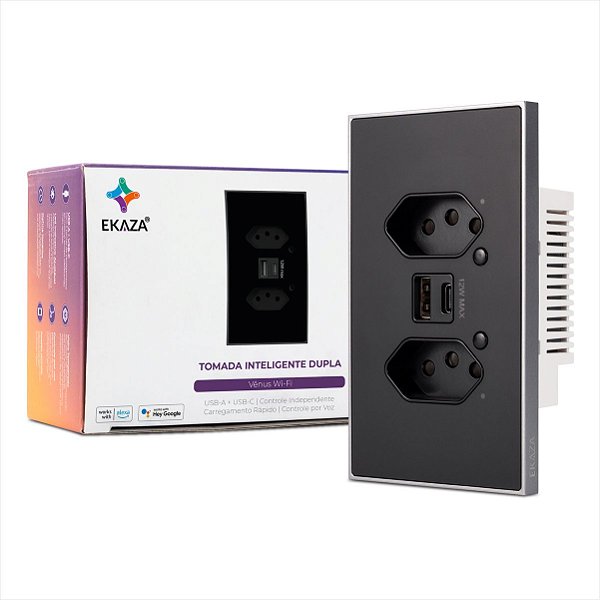 Tomada Inteligente Dupla Vênus Ekaza Preto