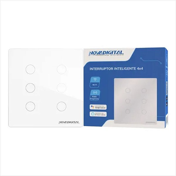 Interruptor Touch 6 Botões Wi-Fi Novadigital 4x4 Branco - C21