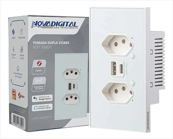 Tomada Dupla Inteligente NovaDigital 4x2 Zigbee Quartzo