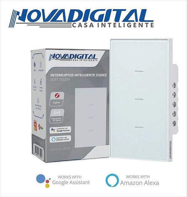 Interruptor Inteligente NovaDigital 3 Botões Zigbee Quartzo