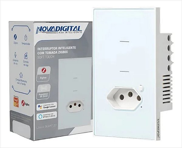 Interruptor Quartzo 2 Botões 1 tomada NovaDigital Zigbee