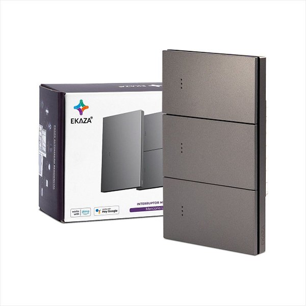 Interruptor EKAZA Mercúrio Lite 3 Teclas Físicas Zigbee 4x2 Cinza