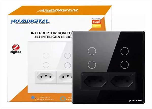 Interruptor Touch NovaDigital Zigbee 4 Botões 2 Tomadas 4x4