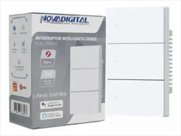Interruptor NovaDigital Safira 3 Teclas Físicas Zigbee 4x2 Branco