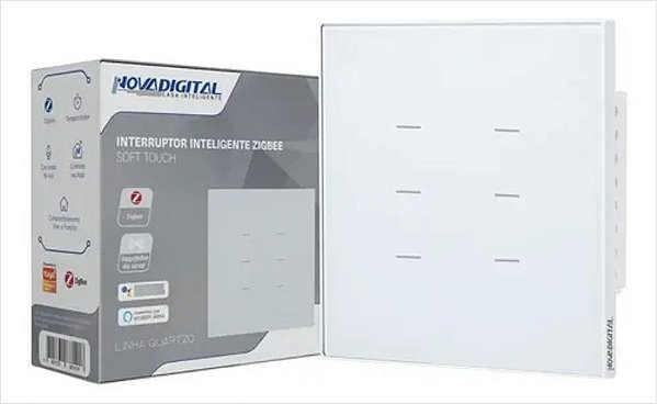 Interruptor Quartzo Zigbee NovaDigital 6 Botões 4x4 Branco
