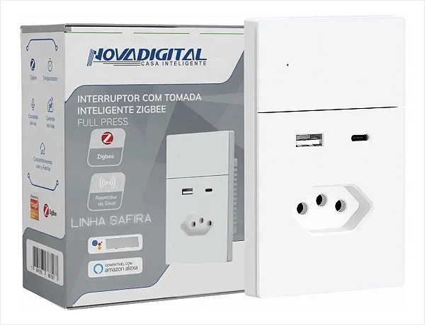 Interruptor NovaDigital Safira Física Com Tomada 20A USB e Tipo C 4x2 Branco - G46