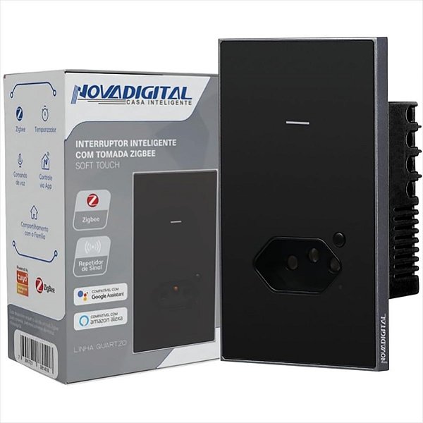 Interruptor Quartzo Zigbee NovaDigital 1 Botão 1 Tomada 4x2 Preto - I5