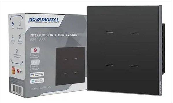 Interruptor Quartzo Zigbee NovaDigital 4 Botões 4x4 Preto- I7