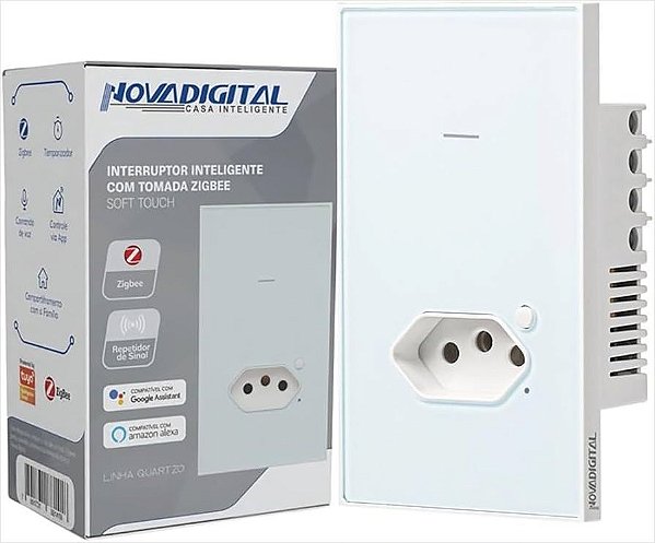 Interruptor Quartzo Zigbee NovaDigital 1 Botão 1 Tomada 4x2 Branco - G7