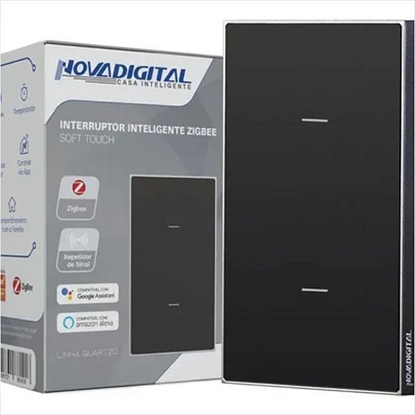 Interruptor Quartzo 2 Botões NovaDigital Zigbee Preto - G18