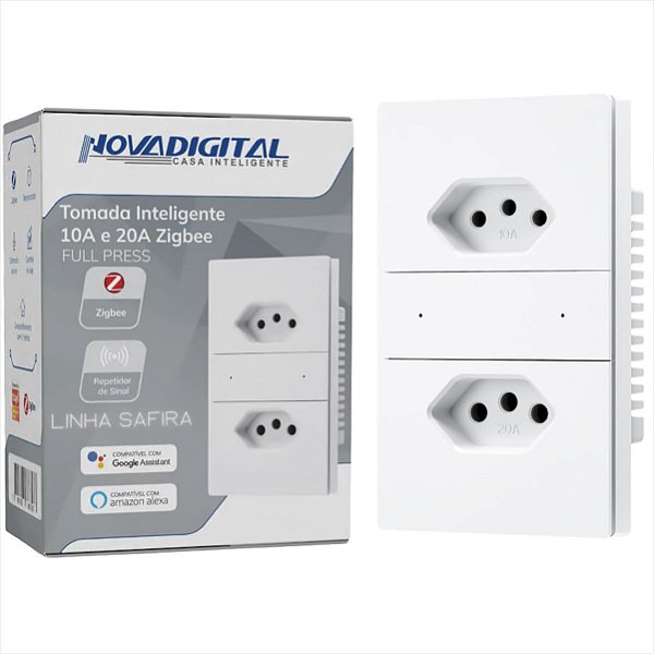 Tomada Dupla NovaDigital Safira Tomada 20A e 10A  4x2 Zigbee Branca