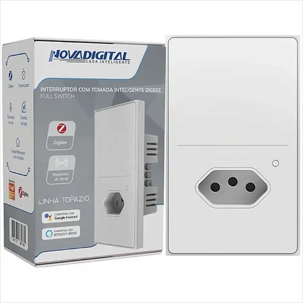 Interruptor 1 Botão 1 Tomada Zigbee NovaDigital Topázio Branco