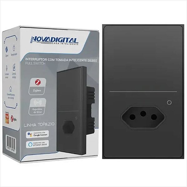 Interruptor 1 Botão 1 Tomada Zigbee NovaDigital Topázio Preto