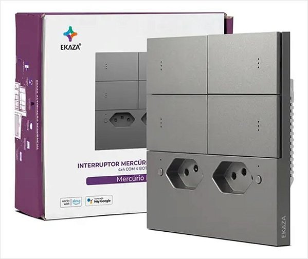 Interruptor Mercúrio Lite Zigbee Ekaza 4 Botões 2 Tomada 4X4