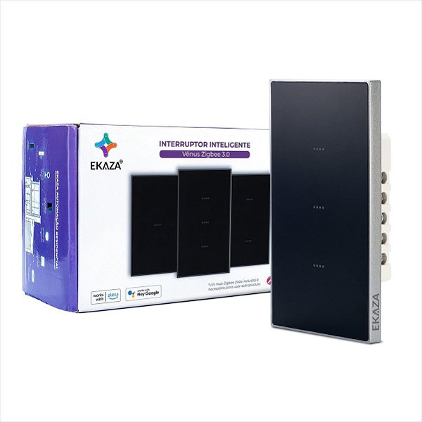 Interruptor Vênus 3 Botões 4x2 EKAZA Zigbee Preto