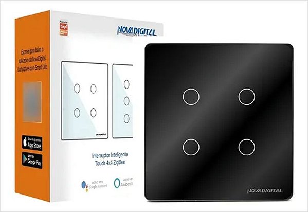 Interruptor Touch Zigbee NovaDigital 4 Botões 4x4 Preto