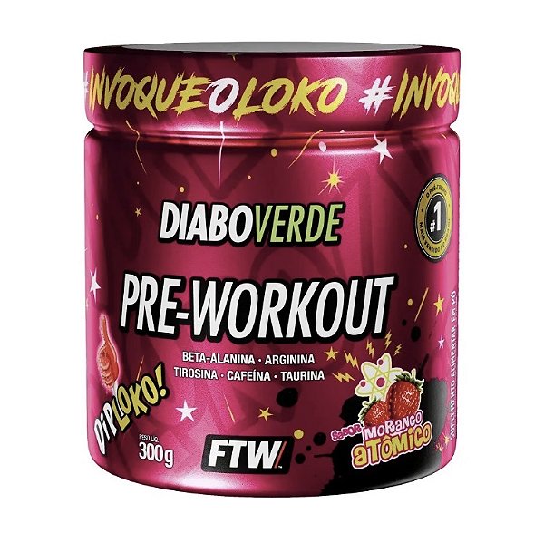 Suplemento Em Pó Pre Treino Pre Workout Pote 300g Sabor Dip Loko! Morango Atômico Ftw - Diabo Verde