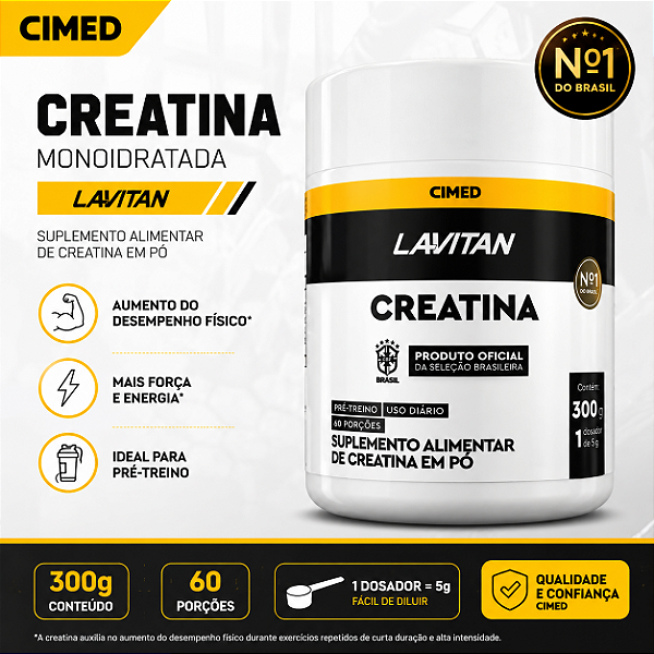 Creatina Lavitan 300g Suplemento Alimentar Cimed Sabor Sem Sabor