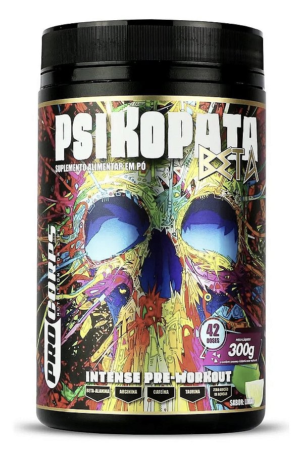 Pré Treino Pro Corps Psikopata 300g Limão Com Cafeína Beta Alanina Energia Foco