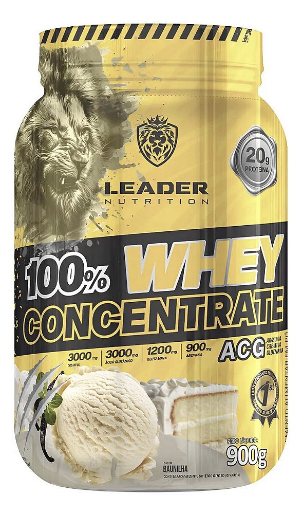 100% Whey Concentrate Acg - Pote 900g - Leader Nutrition Sabor Baunilha