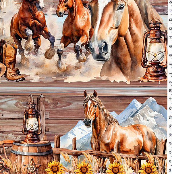 TRICOLINE DIGITAL 100% ALGODÃO ESTAMPADA BARRADO ANIMAIS 3D 0,55cm x 1,50m | PAN27C01