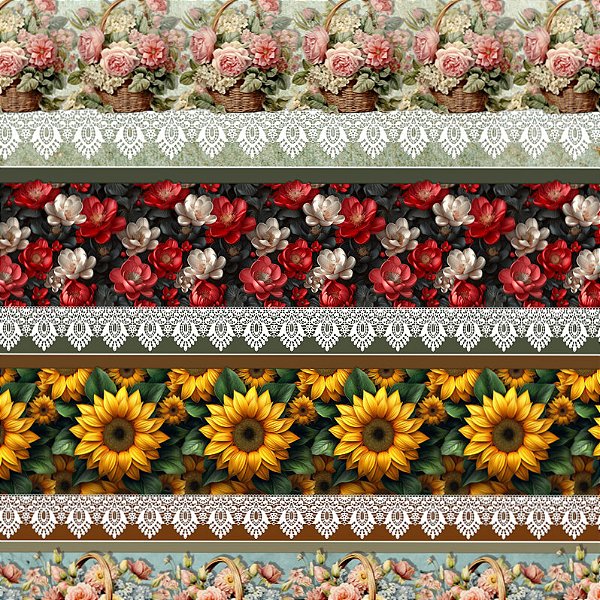 TRICOLINE DIGITAL 100% ALGODÃO ESTAMPADA 3D BARRADO FLORAL 0,55cm x 1,50m | JS050C01