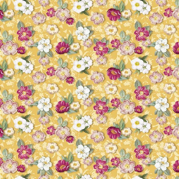 TRICOLINE DIGITAL 100% ALGODÃO ESTAMPADA FLORAL AMARELO 0,50cm x 1,50m | SS027C02
