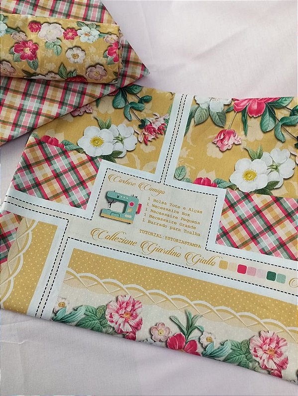 PAINEL MOLDE COMPLETO AMARELO [ BOLSA TOTE COM ALÇAS + NECESSAIRES ] TRICOLINE DIGITAL 100% ALGODÃO 1,50m x 0,80cm | SS0