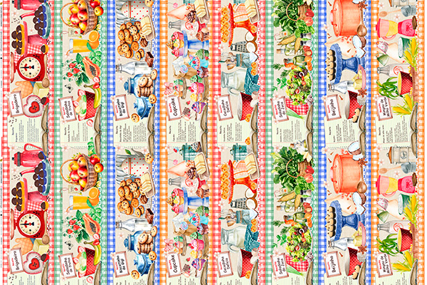 TRICOLINE DIGITAL 100% ALGODÃO ESTAMPADA BARRADO 3D RECEITINHA 0,55cm x 1,50m | PAN18C01E