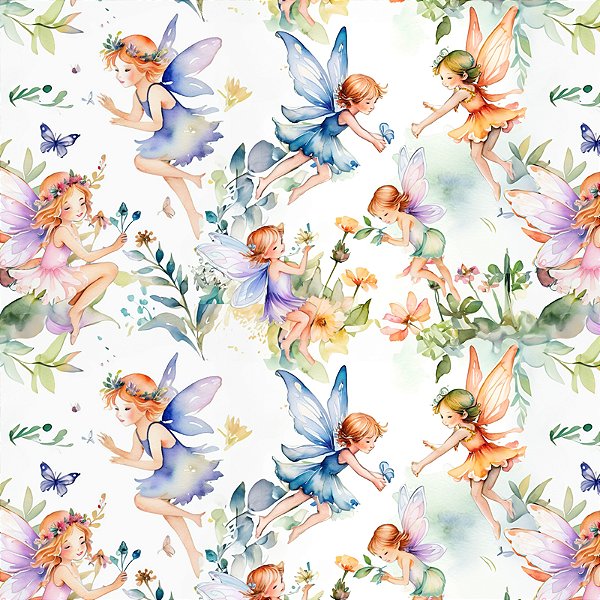 TECIDO TRICOLINE DIGITAL 100% ALGODÃO ESTAMPADO FLORES GRANDES| FADAS 0,50cm X 1,50m | 93189C01E