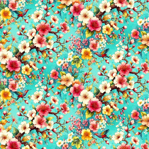 TRICOLINE DIGITAL 100% ALGODÃO ESTAMPADA  FLORAL ORIENTAL 0,50cm x 1,50m | 93300C01