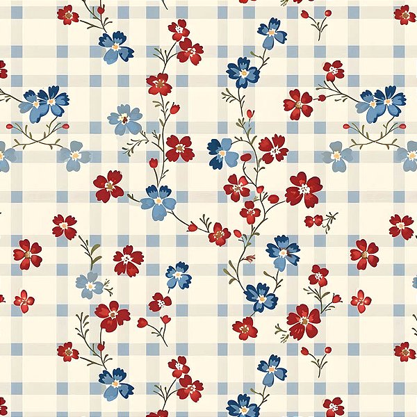 TRICOLINE DIGITAL 100% ALGODÃO ESTAMPADA  FLORES XADREZ 0,50cm x 1,50m | 93129C01
