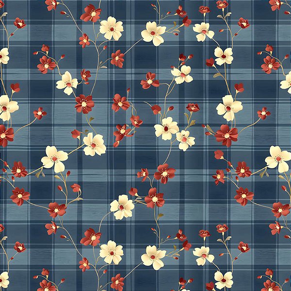 TRICOLINE DIGITAL 100% ALGODÃO ESTAMPADA 3D FLORES XADREZ 0,50cm x 1,50m | 93128C01