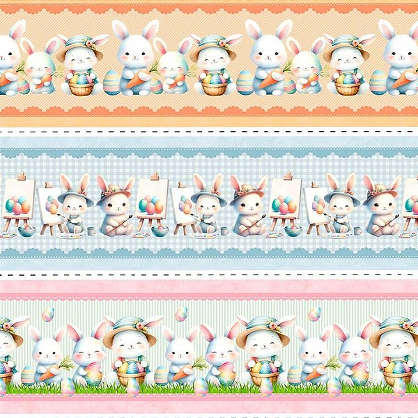 TRICOLINE DIGITAL 100% ALGODÃO ESTAMPADA BARRADOS DE PASCOA 0,55cm x 1,50m | P0028C01