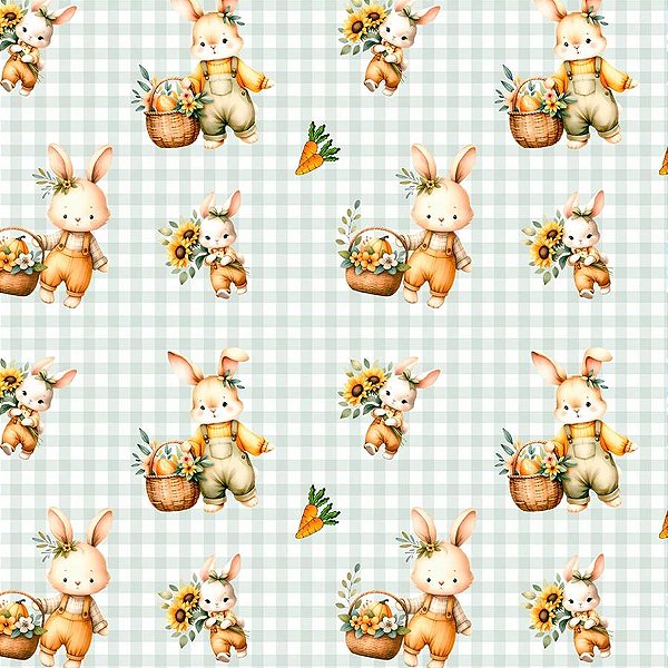 TRICOLINE DIGITAL 100% ALGODÃO ESTAMPADA ANIMAIS PASCOA 0,50cm x 1,50m | P0024C01